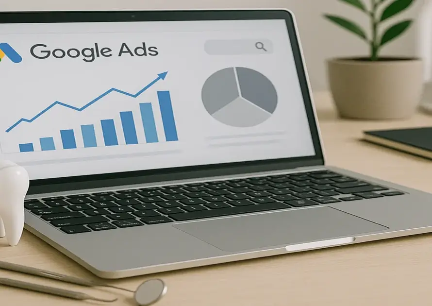 A picture of a laptop that is showing google ads on the screen