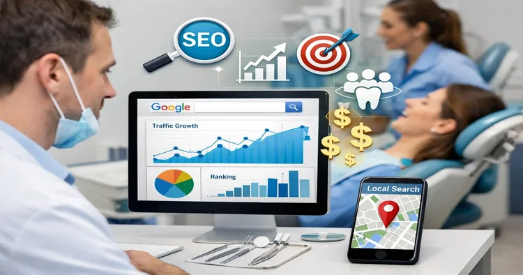 a dentist checking local seo results