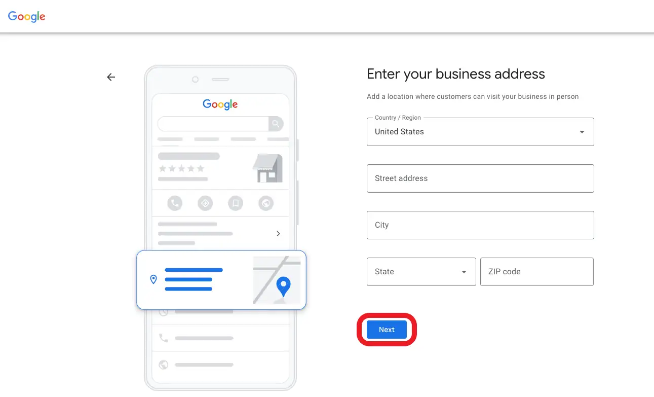 Choose your business address for GBP