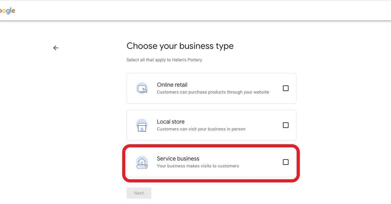 Choose your business category for GBP