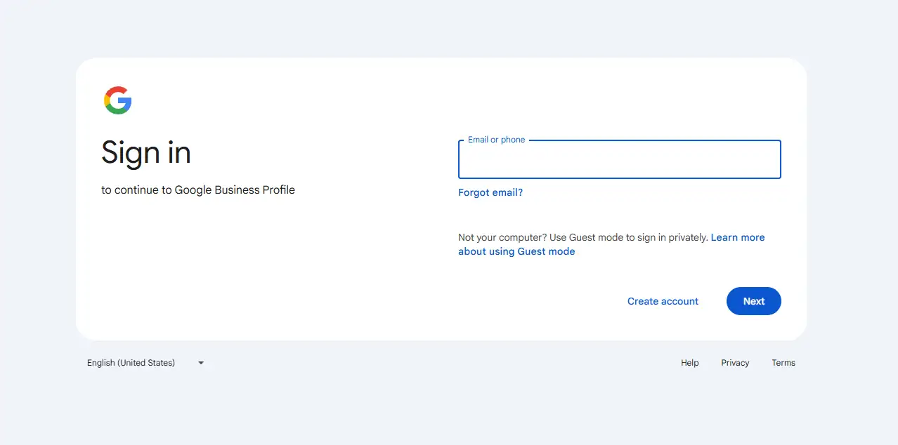 Login gmail for GBP account